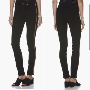 PAIGE Hoxton Black Ankle Jean Gold Metallic Tuxedo Stripe